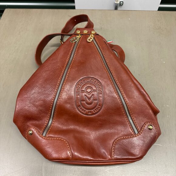 MARINO ORLANDI Embossed Logo Sling Bag Backpack Convertible to Tote Leather - Picture 1 of 14